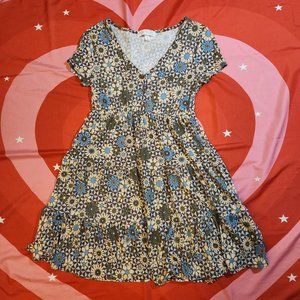 blue/cream/brown floral dress